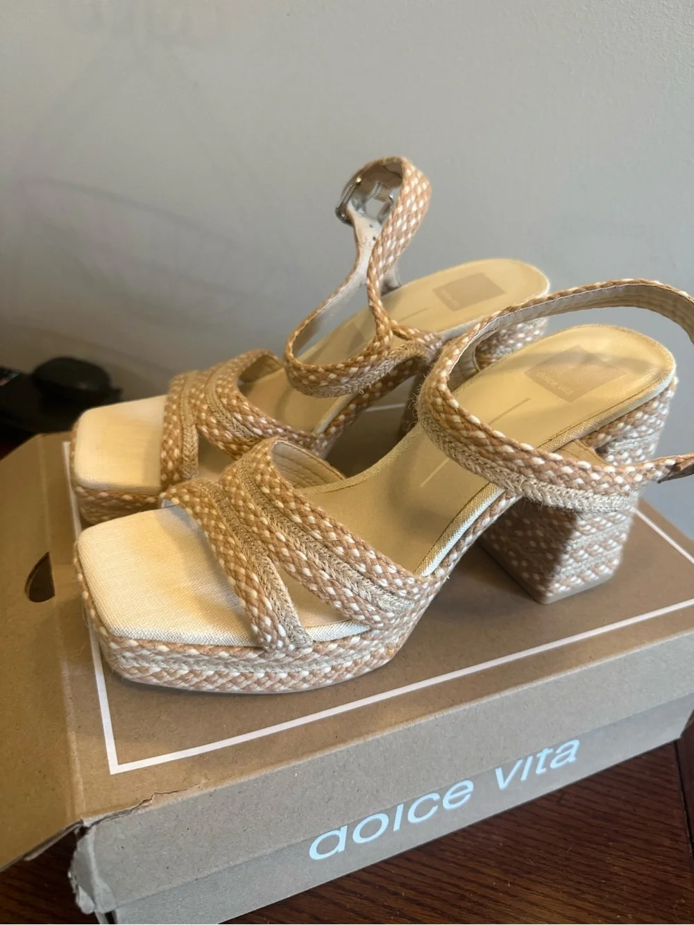 Dolce Vita Alex Beige Braided Platform Sandals NEW